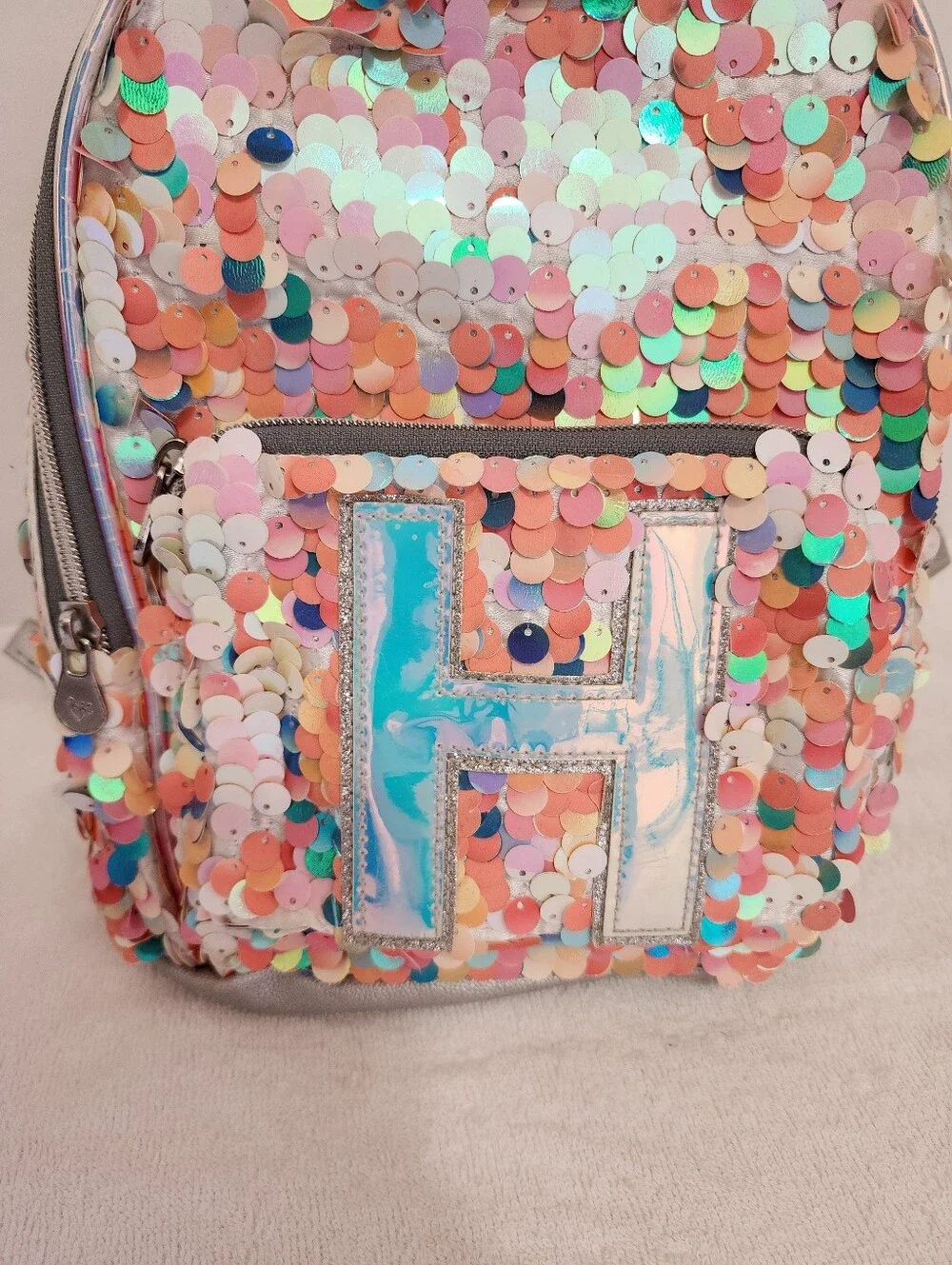 Justice Unicorn Sequin Backpack Personalized H Initial Girls Glitter Rainbow